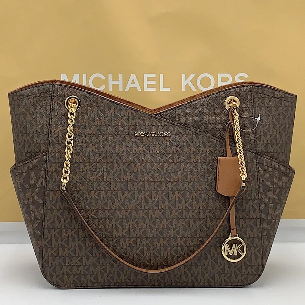 MICHAEL KORS LARGE X CHAIN LOGO SHOULDER BAG BROWN - Picture 6 of 16
